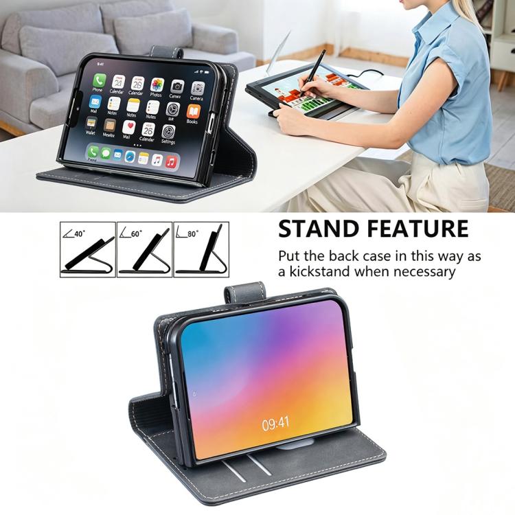 Solid Color Calfskin Texture RFID Vegan Leather Phone Case, For iPhone Duo