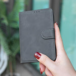 Solid Color Calfskin Texture RFID Vegan Leather Phone Case, For iPhone Duo
