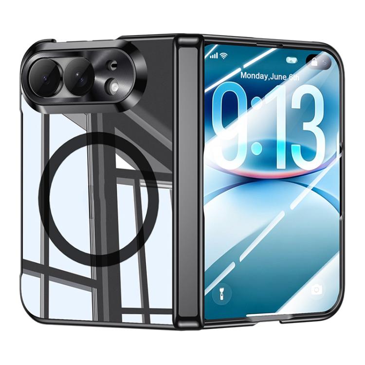 Integrated Shell And Flim Electroplating Transparent Shockproof Magnetic Phone Case, For iPhone Duo