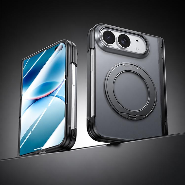 Intergrated Shell And Flim Translucent Spring Hinge 360 Ring Holder Phone Case, For iPhone Duo