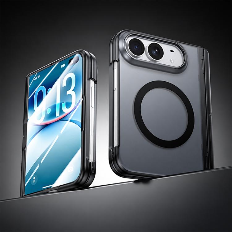 Intergrated Shell And Flim Translucent Spring Hinge Holder Magnetic Phone Case, For iPhone Duo