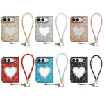Glitter Heart Mirror Phone Case with Strap, For iPhone Duo