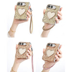 Glitter Heart Mirror Phone Case with Strap, For iPhone Duo