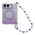 Gradient Side Buckle Hinge Rotating Holder Magnetic Phone Case with Beaded Strap, For iPhone Duo