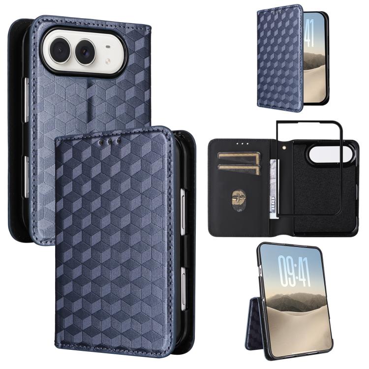 Cubic Grid Texture Flip Leather Phone Case, For iPhone Duo