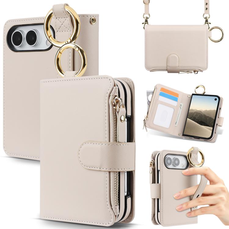 Crossbody Ring Multifunctional Wallet Fold Leather Phone Case, For iPhone Duo