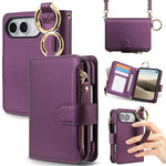 Crossbody Ring Multifunctional Wallet Fold Leather Phone Case, For iPhone Duo