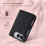 Rhombic Texture Full Coverage Fold Double Buckle PU Phone Case, For iPhone Duo