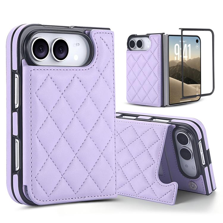 Rhombic Texture Full Coverage Fold Double Buckle PU Phone Case, For iPhone Duo