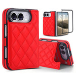 Rhombic Texture Full Coverage Fold Double Buckle PU Phone Case, For iPhone Duo
