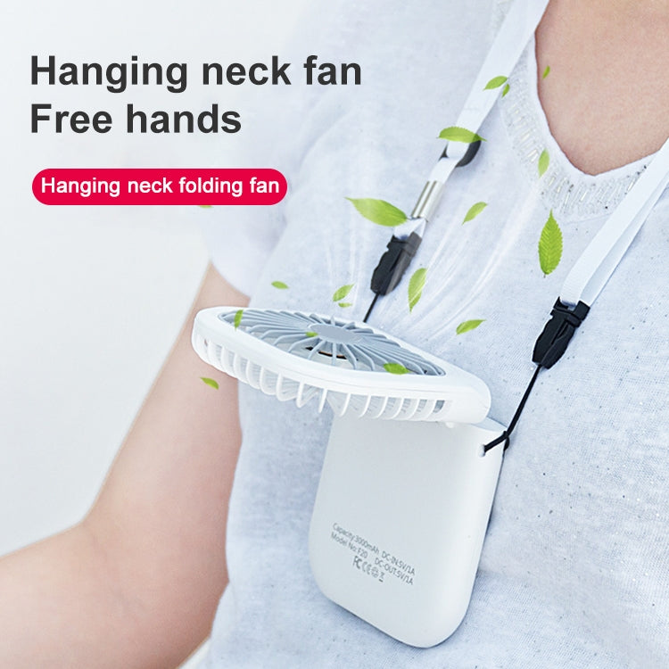 F20 Electroplating Handheld Fan Portable Desktop Folding Mute USB Hanging Neck Fan, F20 (Green), F20 (Blue), F20 (White), F20 (Pink)