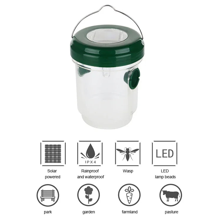 Solar Powered LED Fly Bee Trap Catcher Insect Control Tool, Black