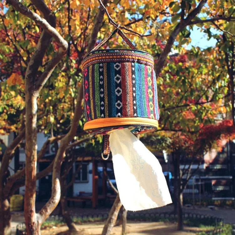 Outdoor Camping Foldable Ethnic Style Cloth Tissue Case Storage Bag, Size: 14.5*13 cm