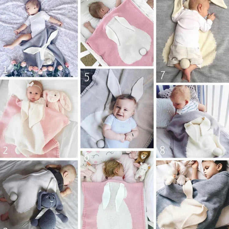 Rabbit Pattern Stereoscopic Ears Baby Knitted Blanket, Rabbit Pattern