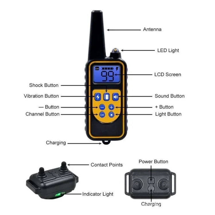 880-2 800 Yards Rechargeable Remote Control Collar Dog Training Device Anti Barking Device, 880-2 Black Black, 880-2 Black+Orange