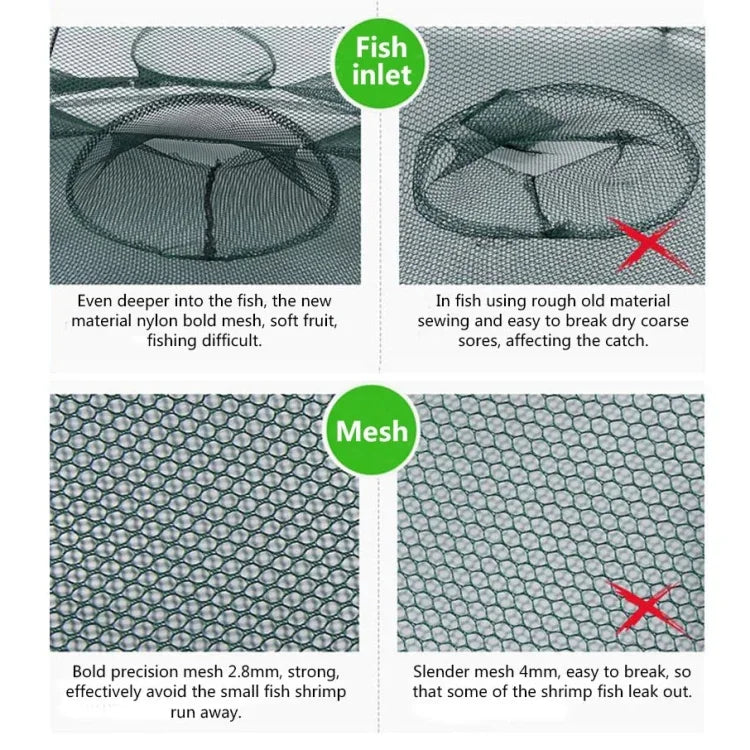 16 Holes Automatic Foldable Fishing Net Nylon Shrimp Crab Minnow Trap Fish Cast Net Fishing Tackle, 16 Holes