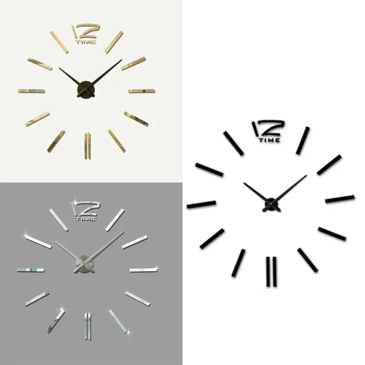39 inch Bedroom Home Office Decoration Modern Frameless Large DIY 3D Mirror Wall Sticker Mute Clock, MH101  (Black), M001 (Gold), M001 (Silver)