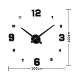 Bedroom Home Decoration Mirrored Number Frameless Large 3D DIY Wall Sticker Mute Clock, Size: 100*100cm, 3M005 (Black), 3M005 (Gold), 3M005 (Silver)