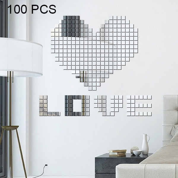 100 PCS Square Crystal Mosaic Mirror Acrylic Stereo Wall Stickers Creative Background Home Living Room Wall Sticker,Size:2*2cm, Size:2*2 Color:Silver, Size:2*2 Color:Black, Size:2*2 Color:Gold