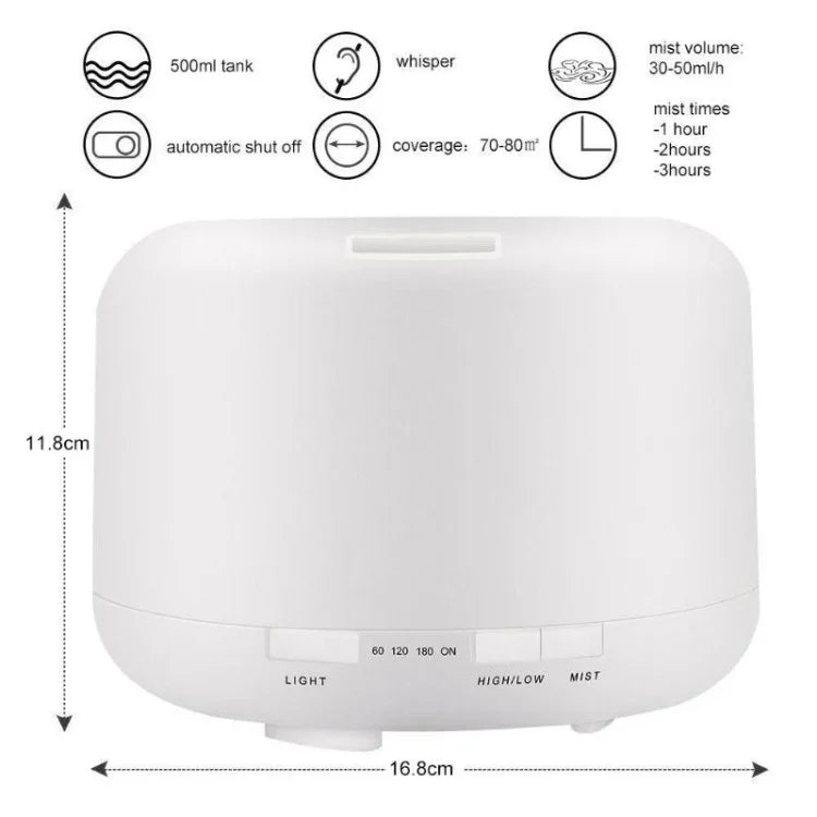 T500 Remote Control Clear White Air Humidifier Automatic Alcohol Sprayer Essential Oil Diffuser Ultrasonic Mist Maker Ultrasonic Aroma Diffuser Atomizer Color LED, Capacity: 500ml, DC 24V, US Plug, Clear White (500ml), Wood Pattern (500ml)