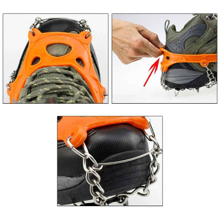 One Pair 19 Teeth Anti-Slip Ice Gripper Hiking Climbing Chain Shoes Covers, Size: M, 19 Teeth Size:M(Black), 19 Teeth Size:M(Orange)