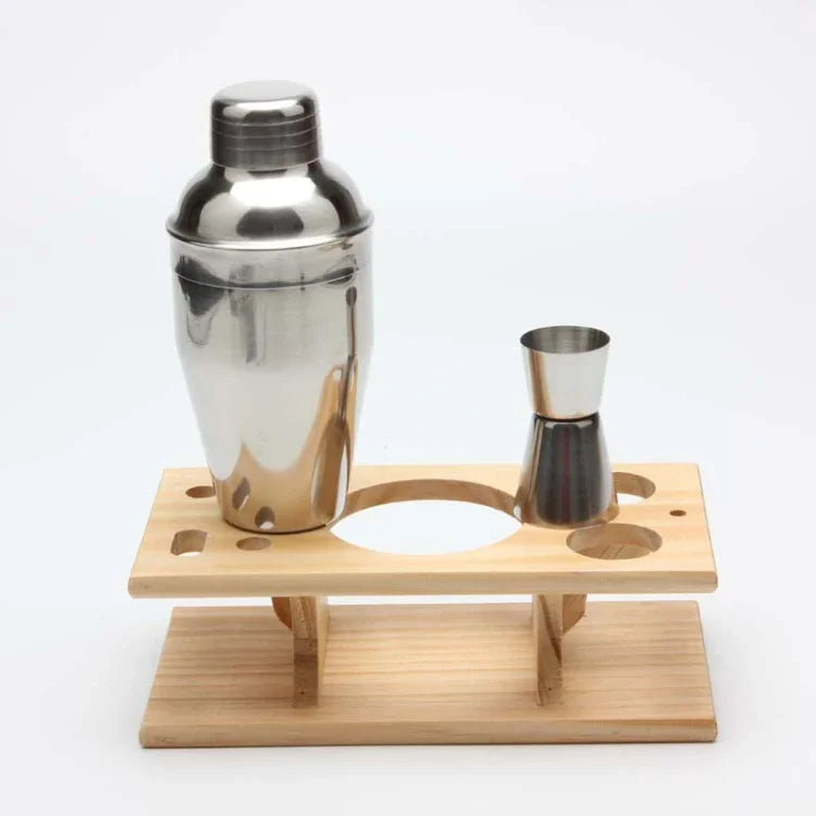9 in 1 Stainless Steel Cocktail Shaker Tools Set with Wooden Mount, Capacity: 350ml, 350ml