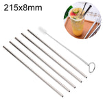 5pcs Reusable Stainless Steel Straight Drinking Straw + Cleaner Brush Set Kit,  215*8mm, 215*8mm (Straight)