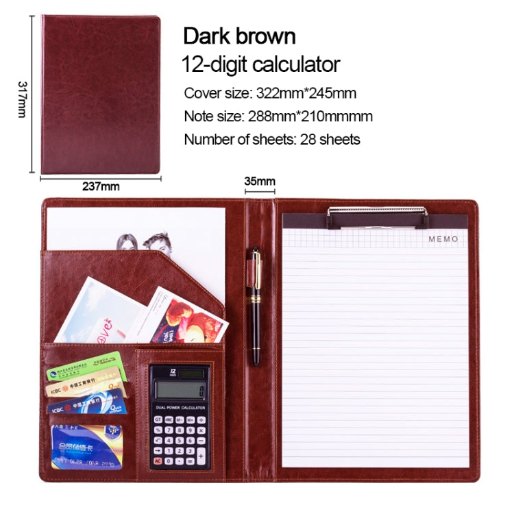 Office Supplies Business Style Leather Document Folder with 30-pages A4 Note Pad & Calculator