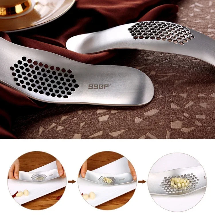 SSGP Kitchen Tool Manual 304 Stainless Steel Brushed Texture Garlic Presser, 304 Stainless Steel Garlic Crusher