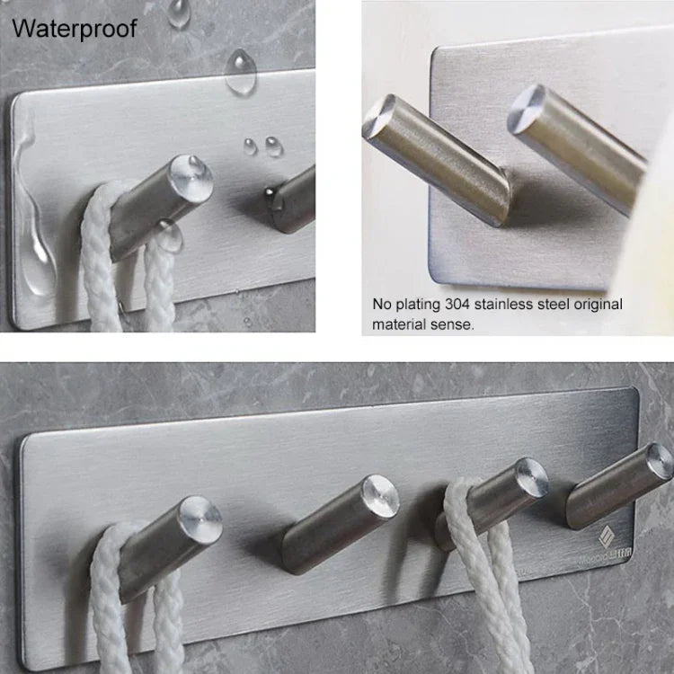 Stainless Steel Four Oblique Row Hook Bathroom Non-perforated Storage Clothes Rack, Four Oblique Row Hook