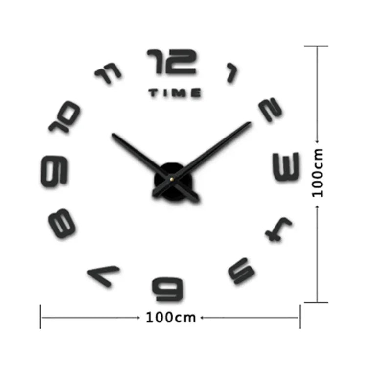 Bedroom Home Office Decoration Modern Frameless Large Number DIY 3D Mirror Wall Sticker Quiet Clock, Size: 100*100cm, 3M007 (Black), 3M007 (Silver)