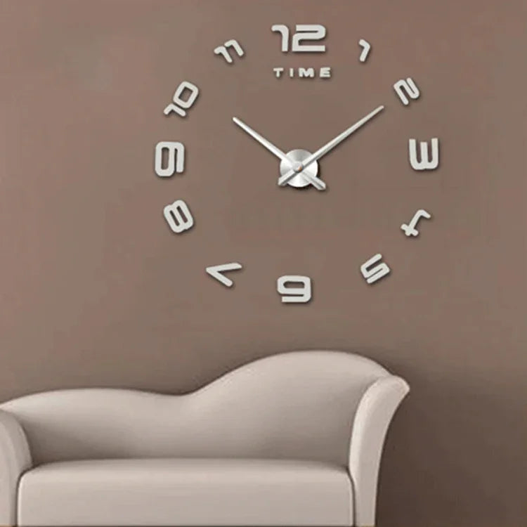 Bedroom Home Office Decoration Modern Frameless Large Number DIY 3D Mirror Wall Sticker Quiet Clock, Size: 100*100cm, 3M007 (Black), 3M007 (Silver)