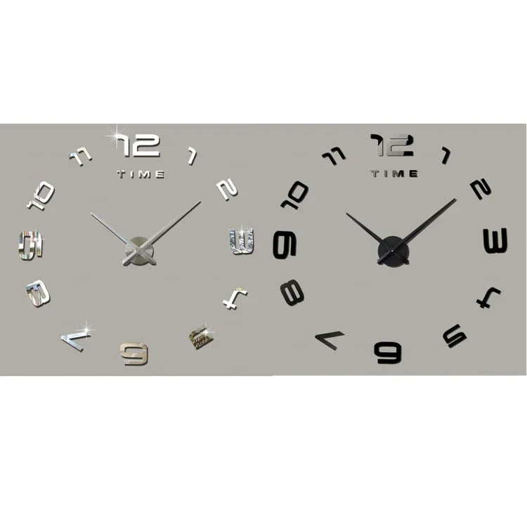Bedroom Home Office Decoration Modern Frameless Large Number DIY 3D Mirror Wall Sticker Quiet Clock, Size: 100*100cm, 3M007 (Black), 3M007 (Silver)