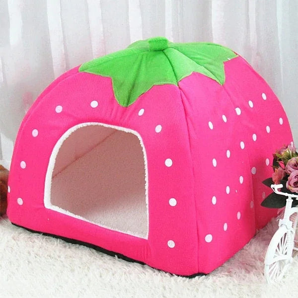 Strawberry Shaped Foldable Short Plush Pet House Nest, Size: S, Red, Size S, Pink, Size S, Blue, Size S, Purple, Size S