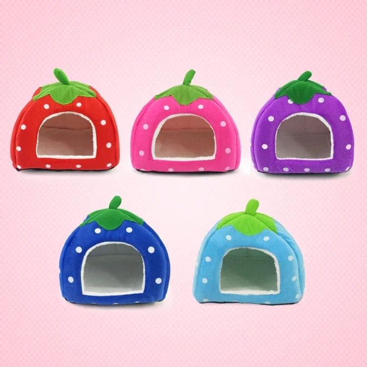 Strawberry Shaped Foldable Short Plush Pet House Nest, Size: S, Red, Size S, Pink, Size S, Blue, Size S, Purple, Size S