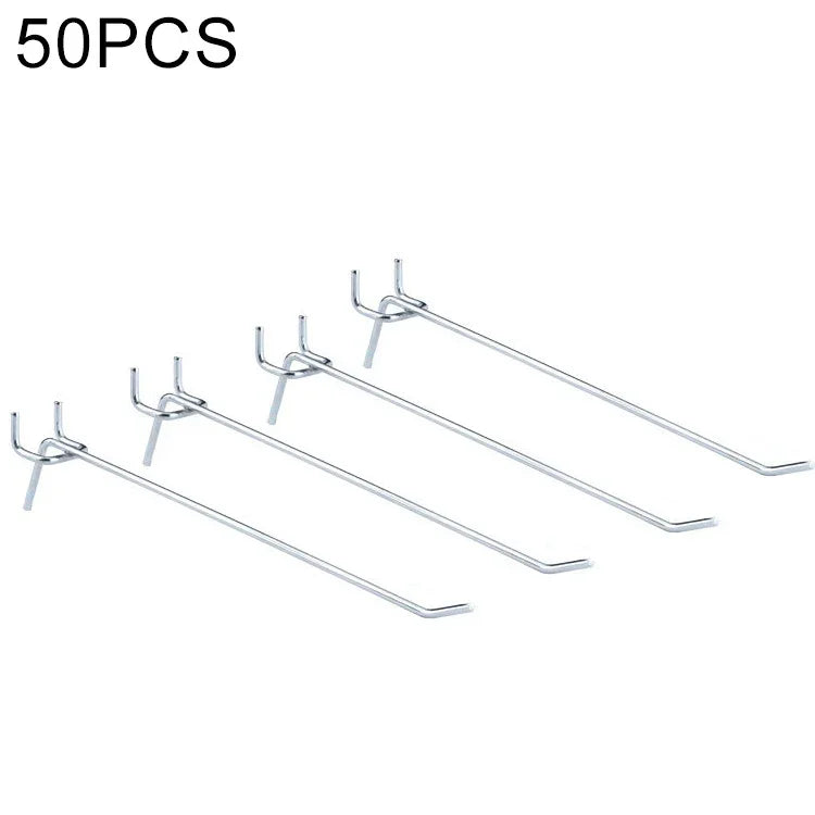 10pcs Supermarket Clothing Shop Pegboard Slat Wall Hook Shelf Hole Plate, Hole Pitch: 2.5cm, Length: 20cm, Wire Diameter: 3.3mm, Length: 20cm