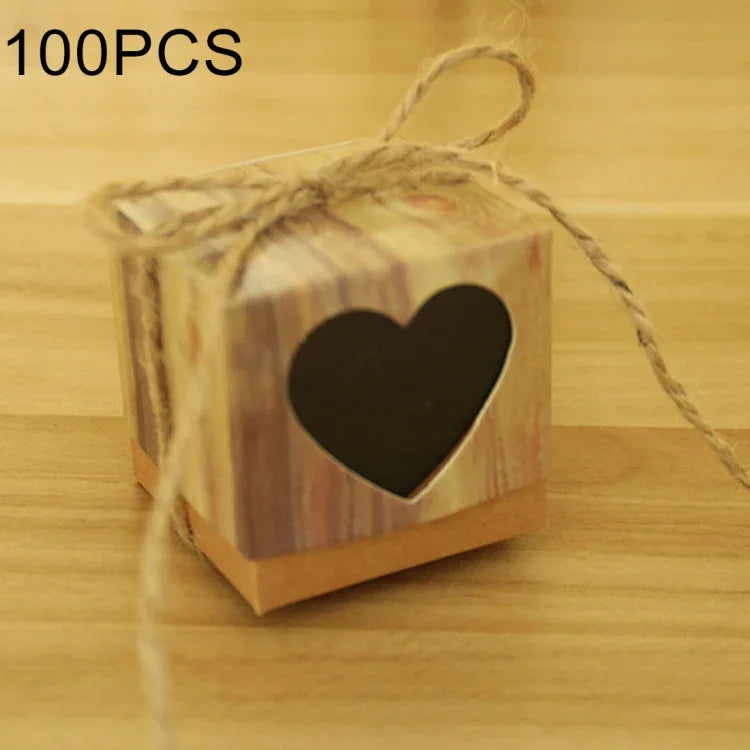 100 PCS Wedding Wood Grain Heart-shaped Pattern Hollowed-out Kraft Paper Sugar Box, Size: 5x5x5cm, Black Heart-shaped, LOVE Heart-shaped