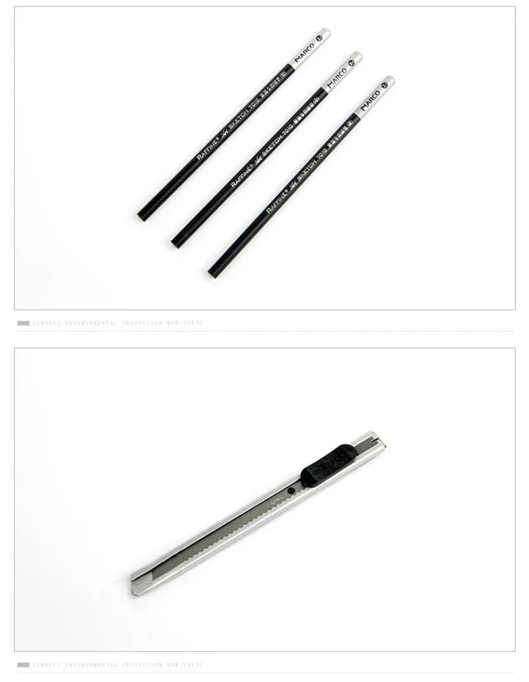 Beginner Sketching Tools (18 PCS Sketching Pencils + Charcoal Pencil + Erasers + Pen Curtain + Art Knife) Sketching Set, Sketching Set