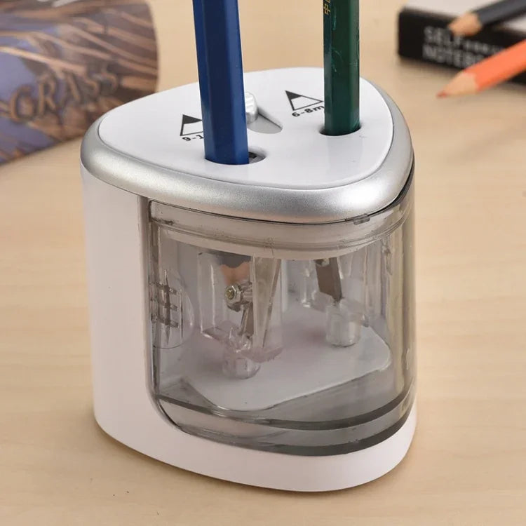 Office School Stationery Battery Operated Dual Slots Electric Colored Pencil Sharpener, Random Color Delivery, Dual Slots Electric Sharpener