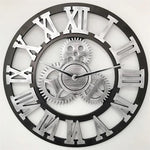 Retro Wooden Round Single-sided Gear Clock Rome Number Wall Clock, Diameter: 30cm, Rome Number 30cm