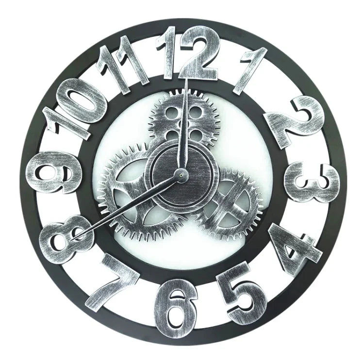Retro Wooden Round Single-sided Gear Clock Number Wall Clock, Diameter: 50cm, Number 50cm