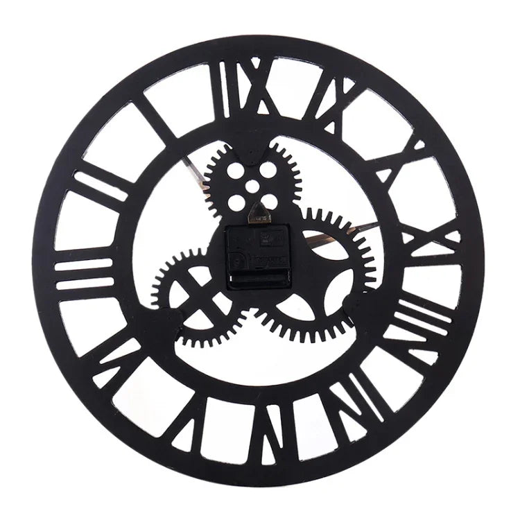 Retro Wooden Round Single-sided Gear Clock Rome Number Wall Clock, Diameter: 80cm, Rome Number 80cm, Rome Number 80cm (Gold)