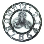 Retro Wooden Round Single-sided Gear Clock Arabic Number Wall Clock, Diameter: 30cm, Number 30cm