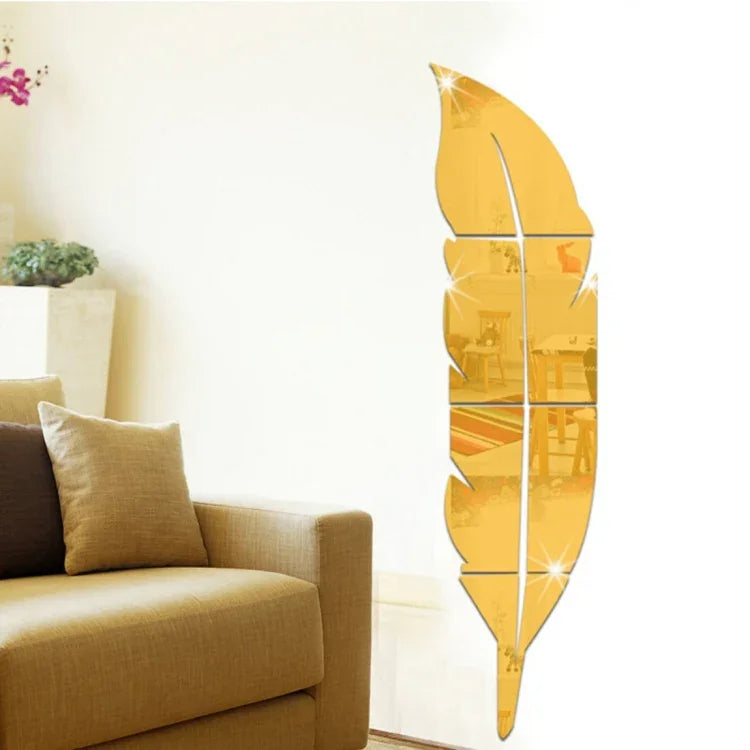 DIY Feather Style Acrylic Mirror Wall Stickers Home Room Mural Decoration Art Wall Sticker, Size: 18*73cm, 18*73cm(Silver), 18*73cm(Gold)