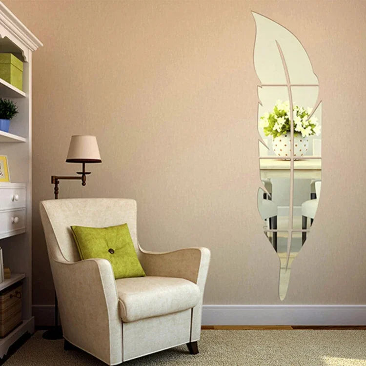 DIY Feather Style Acrylic Mirror Wall Stickers Home Room Mural Decoration Art Wall Sticker, Size: 18*73cm, 18*73cm(Silver), 18*73cm(Gold)