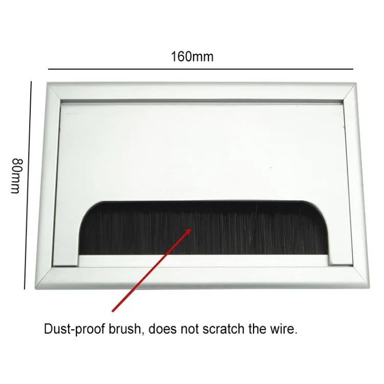 8x16cm Desk Dustproof Aluminum Wire Box Threading Box with Brush, 8x16cm