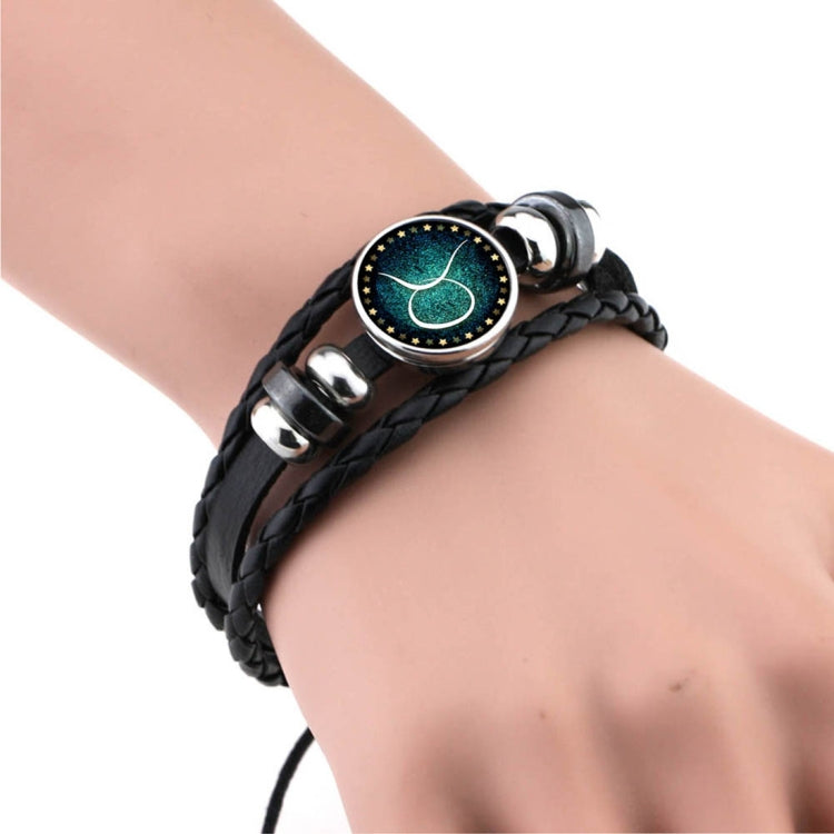 European and American Hand-knitted Beaded Retro DIY Bracelet Constellation Leather Punk Fashion Bracelet, Sagittarius, Pisces, Cancer, Aries, Scorpion, Capricorn, Virgo, Leo, Libra, Gemini, Taurus, Aquarius