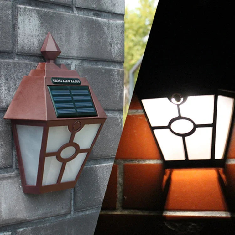 Solar Retro Hexagonal LED Wall Lamp Outdoor Light Sensor Control Landscape Light