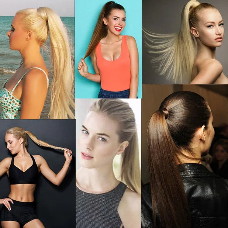 1B# Invisible Seamless Bandage-style  Wig Long Straight Hair Wig Ponytail, 1B#