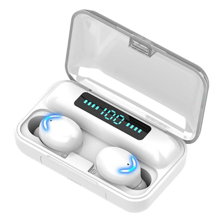 F9-5C Four-bar Breathing Light + Digital Display Noise Reduction Bluetooth Earphone, F9-5C Four-bar Light White, F9-5C Four-bar Light Black